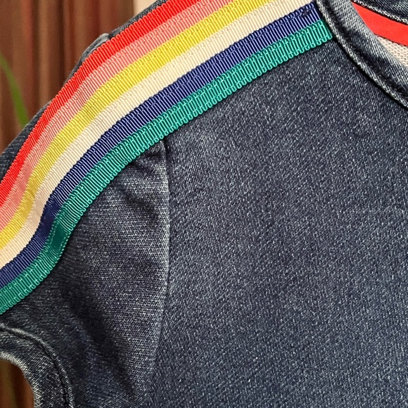 MINI BODEN PRE-LOVED AUTHENTIC DENIM RAINBOW TRIM & SEQUIN DESIGN SWING DRESS - Picture 15 of 17